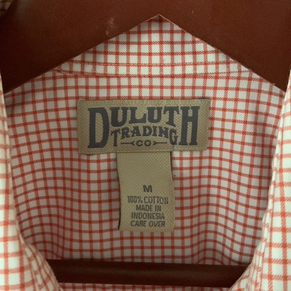 Duluth Trading Co Orange Check Plaid Button Up Shirt - Picture 3 of 9